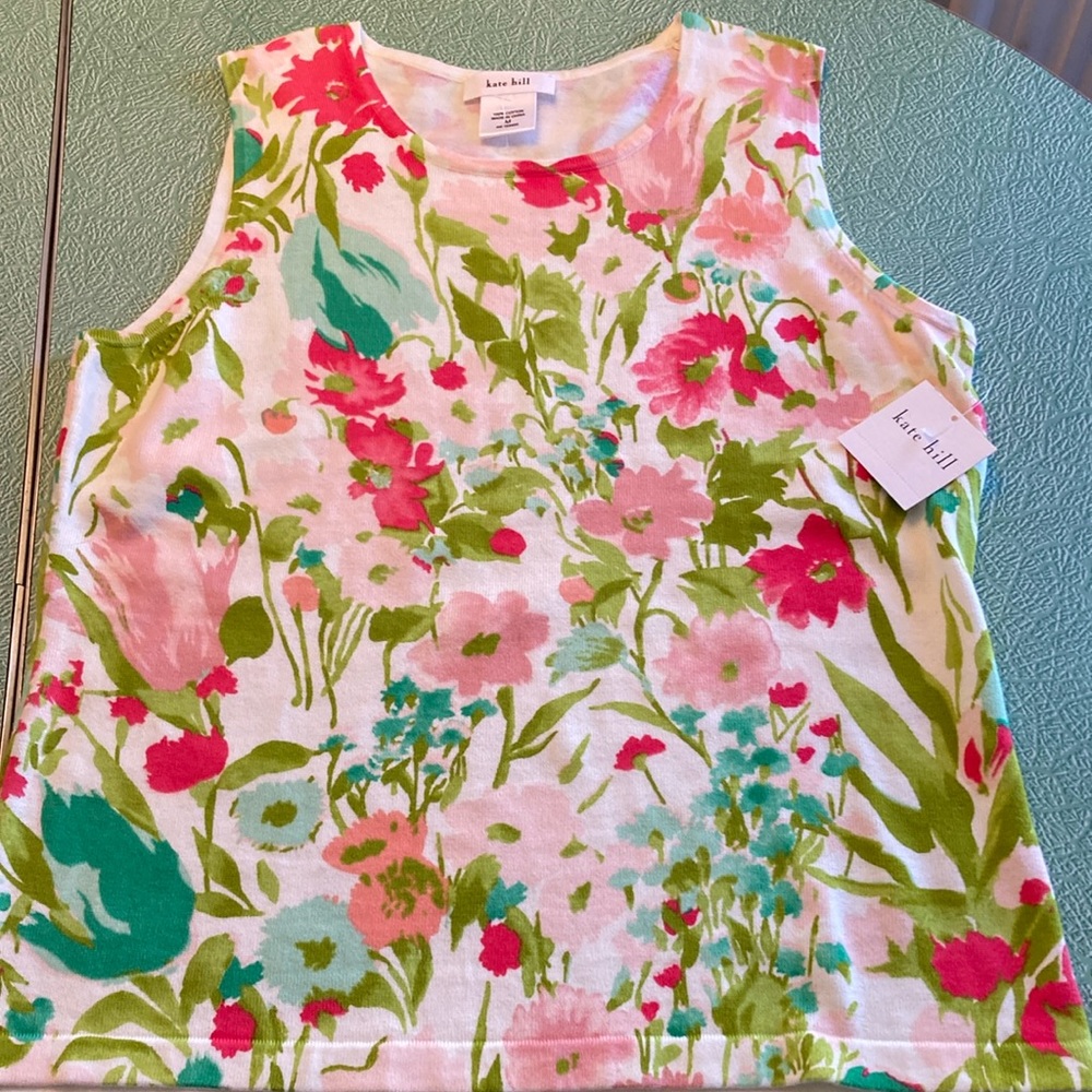 Kate Hill Floral Knit Tank in Pink, Green & Teal